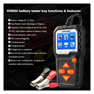 Car Motorcycle Battery Tester 12v 6v Konnwei Kw650 Battery System Analyzer 2000cca Charging Cran