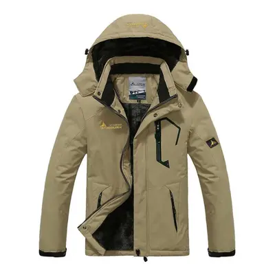 (khaki, L) Winter Jacket Men Plus Velvet Warm Wind Parka 6xl Plus Size Black Hooded Winter Coat 