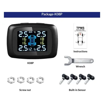 (K08P-built-in Sensor) E-ace Car Tpms Tire Pressure Monitoring System Smart Display Alarm Monito