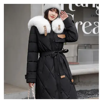 (black, M) Autumn Long Sleeve Thickened Warm Down Coats Women Outwear Casual Office Lady Long Ov