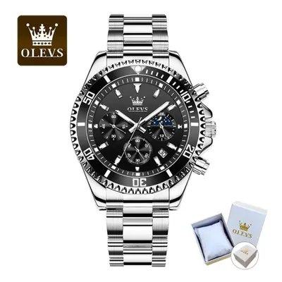 (black bean) Olevs With Gift Box Multifunctional Chronograph Three Eyes Green Water Ghost Waterp