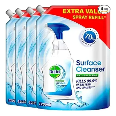 DETTOL Surface Cleaner Pouch Refill, Multipack of X 1.2L, Total 4.8L, Antibacterial Disinfectant