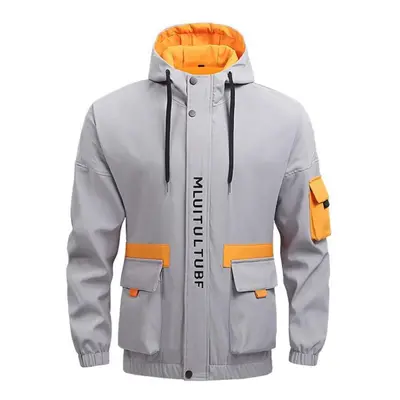 (grey, 4XL) Hooded Jacket For Men Jacket Men&apos;s Windbreakers Zipper Coats Spring Autumn Slim