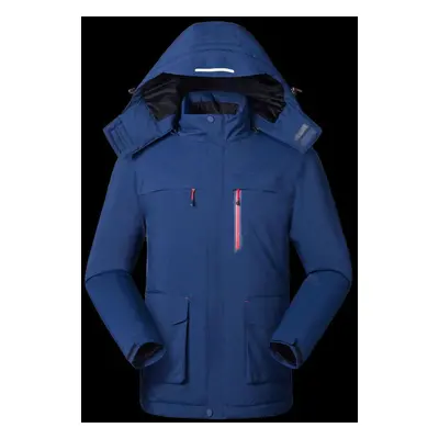 (Men's Navy Blue, EU 5XL=Asian 7XL) Smart Heating Cotton Jacket Hooded Couple USB Charging Heati