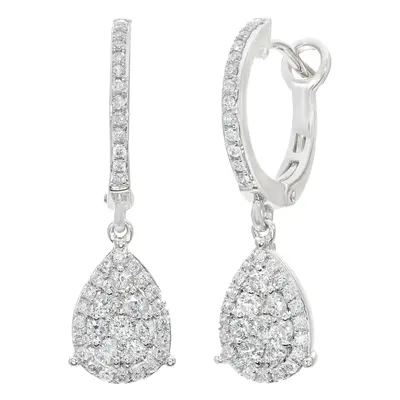 Jewelco London 18ct White Gold Round 0.55ct Diamond Halo Drop Earrings - DE1AXL506-18KW