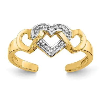 14K Yellow Gold Rhodium Diamond Heart Toe Ring