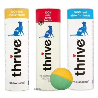 thrive 100% Real Cat Treats - Pack of (Tuna and Chicken and White Fish) and free toy ball