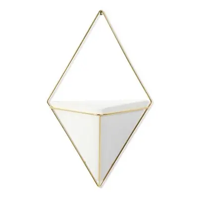 Umbra Trigg Hanging Planter Vase & Geometric Wall Decor Container - White Ceramic & Brass