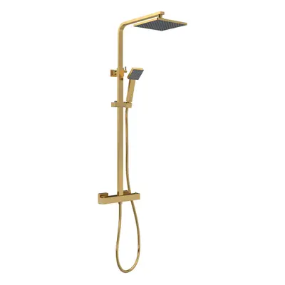 Square Thermostatic Shower Kit with Fixed Head & Adjustable Handset - Brushed Brass