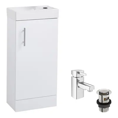 Bathroom Vanity Cabinet White Mixer Basin Sink Tap and Clicker Waste 400mm