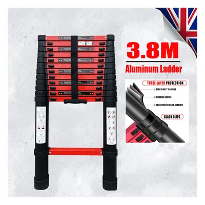 Red 3.8m Heavy Duty Aluminium Telescopic Ladder Extendable Step