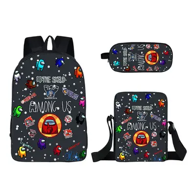 (26) 3pcs Among Us Cartoon Backpack Set Schoolbag Pencil Bag