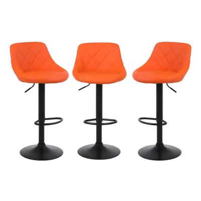 (ORANGE) Set of Bar Stools, Faux Leather , swivel, height adjustable