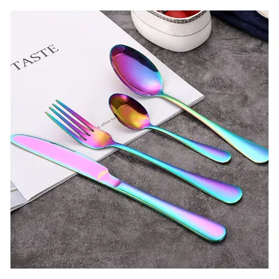 (Rainbow) 32pcs Cutlery Sets Fork for Dining