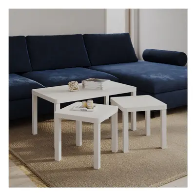 (White) Set of Wooden Nesting Stacking Coffee Side Centre Tables Living Room Furniture