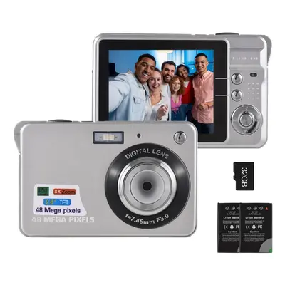 (silver, With TF Card) 4k Digital Camera Video Camera Camcorder 48mp 2.8 Inch Tft Screen Auto Fo