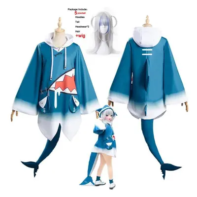 (as the picture, XXS/140) Hololive Gawr Gura Cosplay Costume Eng Shark Costumes For Women Hallow