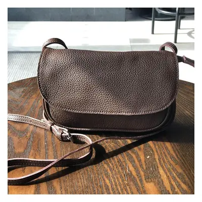 (coffee) Johnature Versatile Leisure Women Small Bag Genuine Leather Solid Color Nature Soft Cow