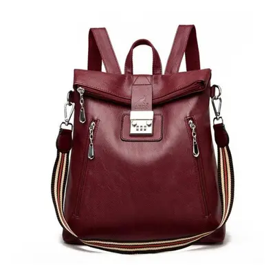 (red) Women Backpack Multifunction Bags Anti Theft Lock High Quality Leather Women Crossbody Bag