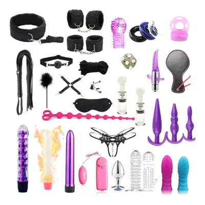 (as the picture, BK) Pcs/set Toys For Adults Sex Products Sex Bondage Set Handcuffs Dildo Vibrat