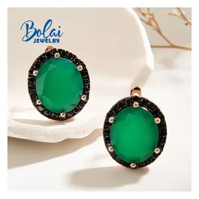 (green, M) Classic Design Natural Green Agate Earrings For Women Fashion Design Sterling Silver 