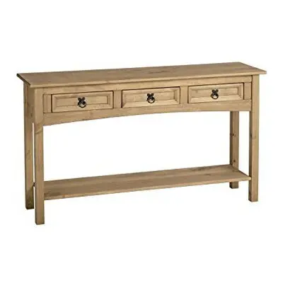 Seconique Corona Solid Mexican Waxed Pine Large Console Table with drawers and shelf