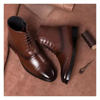 (auburn, 46) Men&apos;s Boots Winter Warm Men Boots Lace Up Versatile Male Leather Shoes Busines