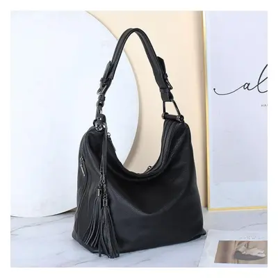 (black) Zency Fashion Women Shoulder Bag 100% Genuine Leather Daily Casual Shopping Hobos Classi