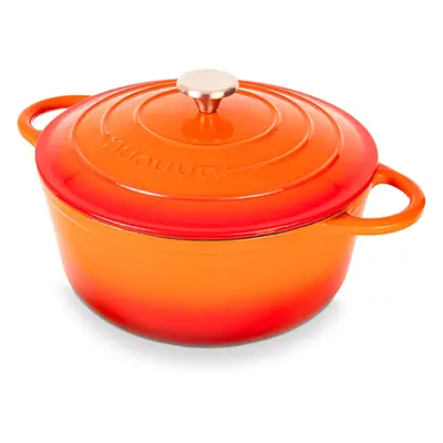 (6.4-Quart - Deep, Orange) Cast Iron Dutch Oven with Lid â Non-Stick Ovenproof, Enamelled Cass