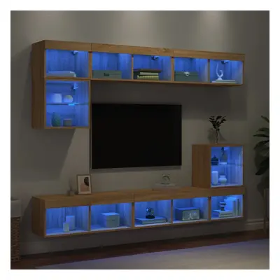 vidaXL Piece TV Wall Units with LED Sonoma Oak Engineered Wood