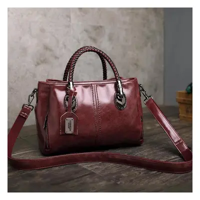 (wine red) Hand-woven Top-handle Bag Large Capacity Leather Handbags Stone Pattern Crossbody Sho