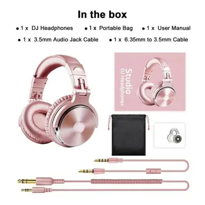 (pink) Wired Studio Headphones Stereo Professional Dj Headphone With Microphone Over Ear Monitor