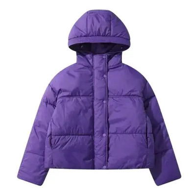 (purple, L) Winter Fashion Loose Women Short Bread Coat With Flower Hooded Warm Thicken Jacket