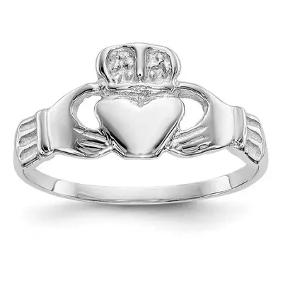 14K White Gold Polished Claddagh Ring - Size