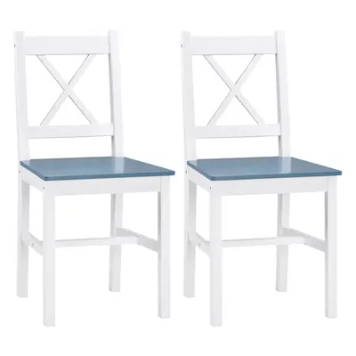 HOMCOM Dining Chairs Set of 2, Pine Wood Frame, Cross Back for Kitchen White