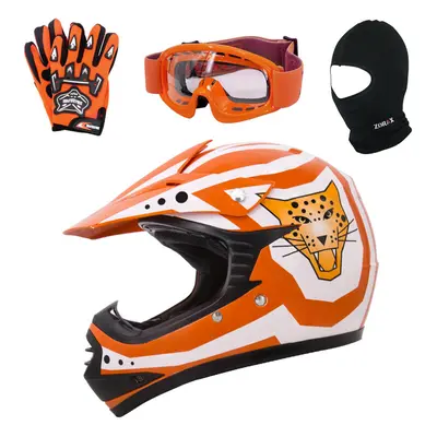 (Orange, S) ZORAX ZOR-X17 Kids Junior Motocross MX Helmet BMX Child + Gloves + Goggles + Balacla