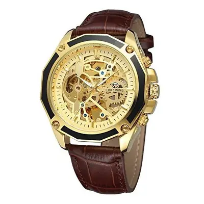 FORSINING Men's Skeleton Mechanical Watch Reloj Automatic Movtment Male Clock with Genuine Leath