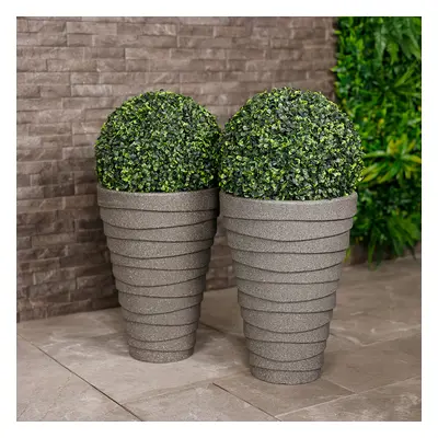 CHARLES BENTLEY Pair of Tall, Trojan, Round, Charcoal, Planters, Plastic, Plant Pots, Outdoor, G