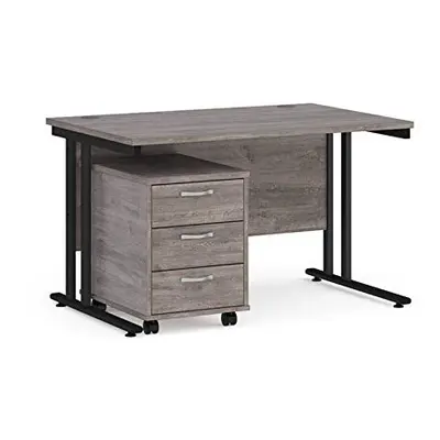 Mr Office Maestro straight desk 800mm deep with black cantilever frame and drawer pedestal bundl