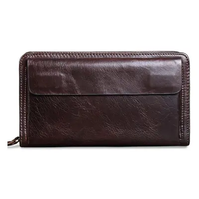 (brown) Misfits Cowhide Men Clutch Wallets Genuine Leather Long Purses Business Large Capacity W