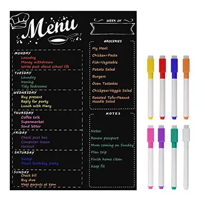 Magnetic Menu Board for Kitchen Fridge with Color Chalk Markers, 16"x12" Dry Erase Weekly Meal P