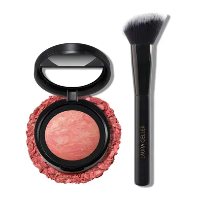 LAURA GELLER NEW YORK Baked Blush-n-Brighten Marbleized Blush + Angled Blush Brush Coral Cove, 4