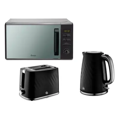 Swan Windsor Black Kettle Slice Toaster & Digital Microwave Set