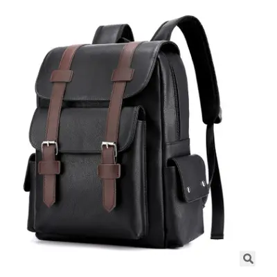 (Black) Men Leather School Backpacks Outdoor Travel Satchel Shoulder Bag Rucksack Satchel Handba