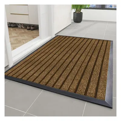 (Brown, x Cm) Non Slip Rubber Barrier Door Mat Heavy Duty Washable Dirt Trapper Mat