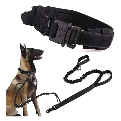 (Large (Pack of 1), Black SET(collar leash)) Tactical Dog Collar Military Dog Collar Adjustable 