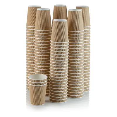 (Pack of 500) ECONX 12oz Disposable Kraft Ripple Paper Cups Insulated Brown Paper Coffee Cups Pl