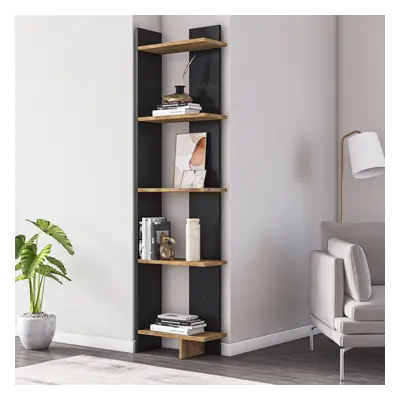 Alis 5-Shelves Modern Corner Unit Bookcase Shelving Unit - Black & Oak