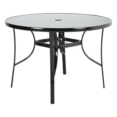 120cm Round Metallic and Tempered Glass Garden Table with Parasol Hole Outdoor