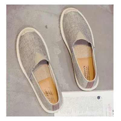 (gray, 40) Canvas Men Shoes Flat Linen Man Casual Shoes Slip On Loafers Chinese Espadrille